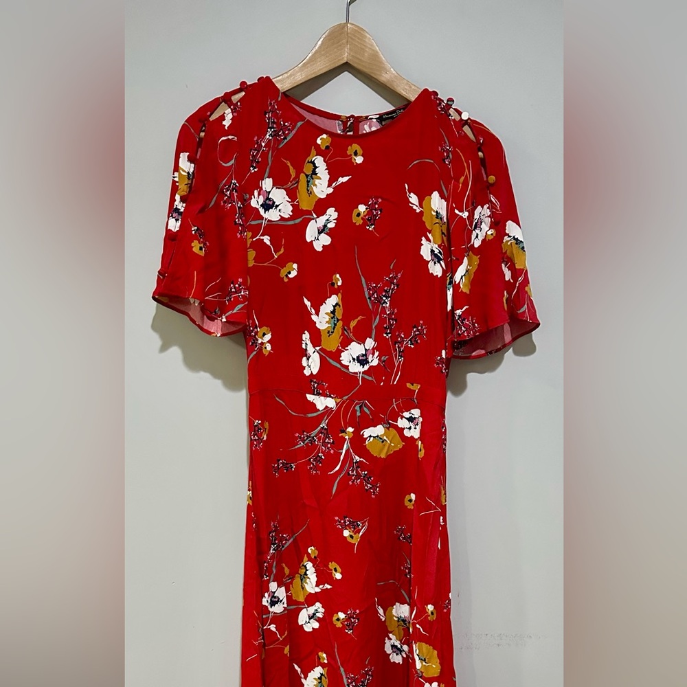 Massimo Dutti Red Floral Midi Dress